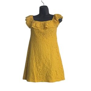 yellow lace dress forever 21 Forever 21 Yellow Lace Fitted Dress Large